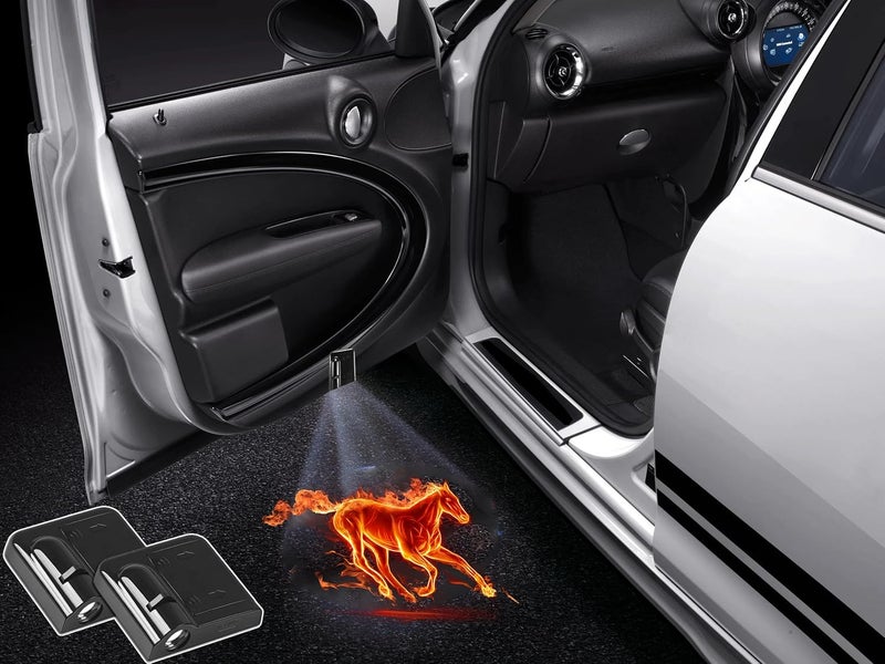 NewL 2 Pcs Led Car Door Welcome Light Fire Horse Logo Symbol Projector Lights Ghost Shadow Light - Image 1